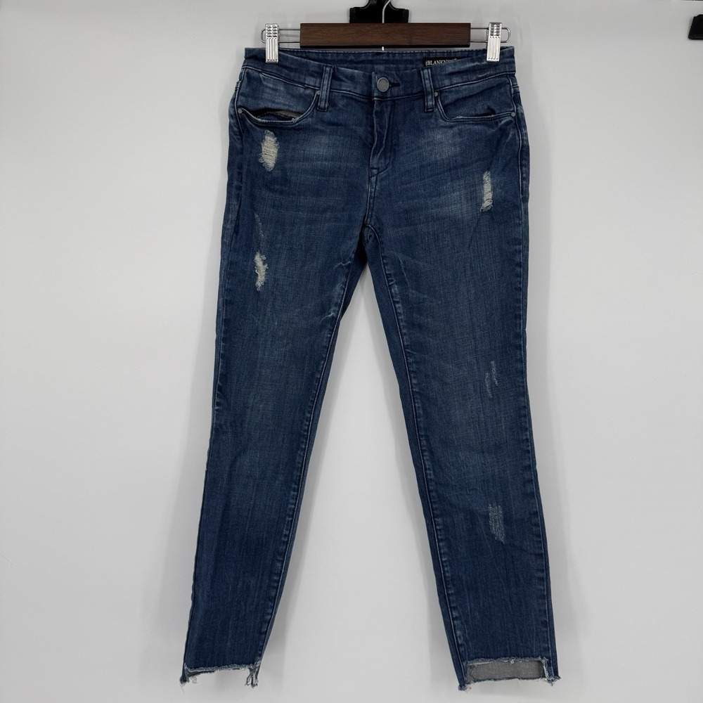 BlankNYC Womens 25 Intro Skinny Ankle Crop Blue Whiskered Distressed Jeans Goth